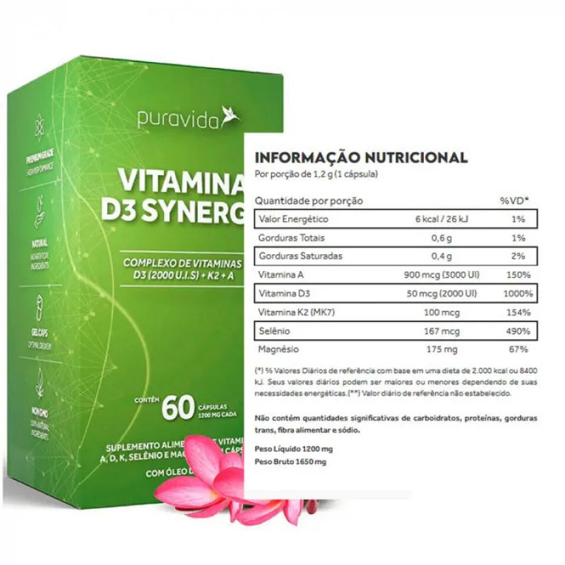 Vitamina D3 Sinergy 60 cápsulas – Puravida
