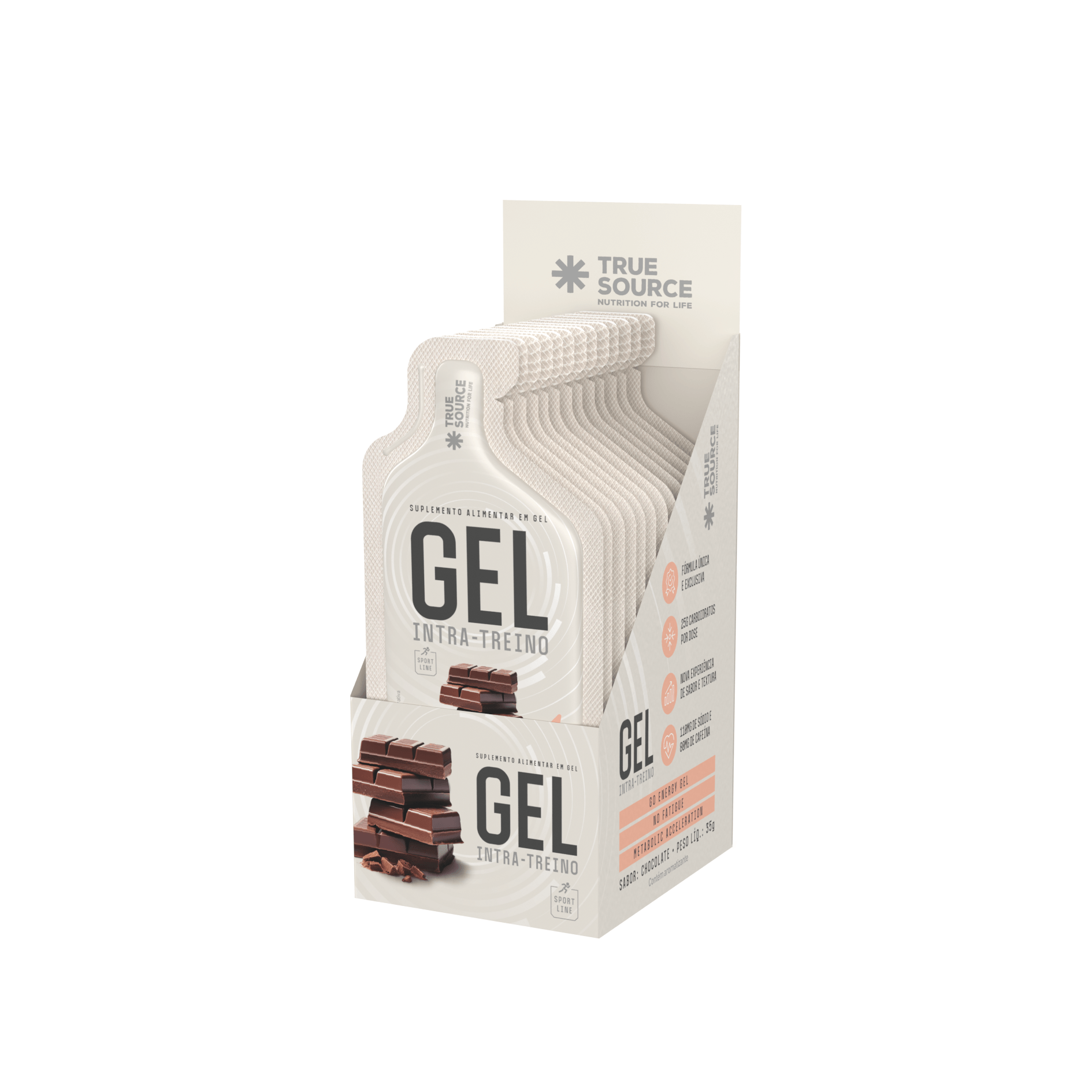 Caixa do Intra Treino Gel da True Source com 10 sachês de 35 g