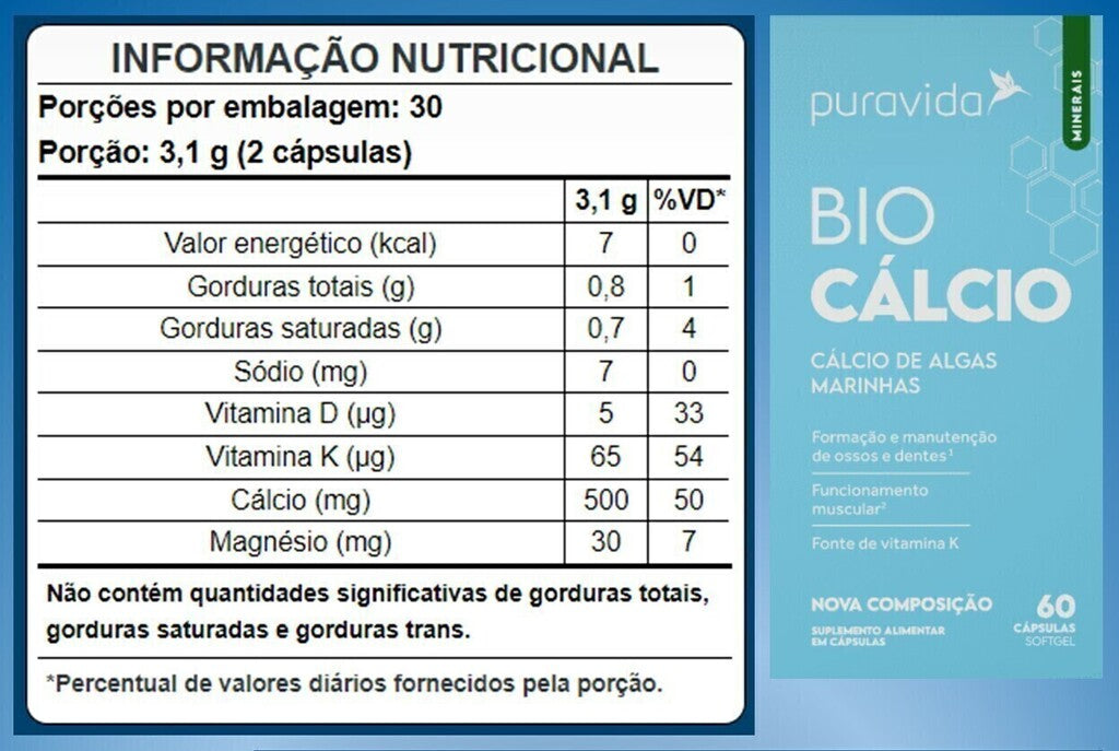 Bio Cálcio 60 cápsulas – Puravida