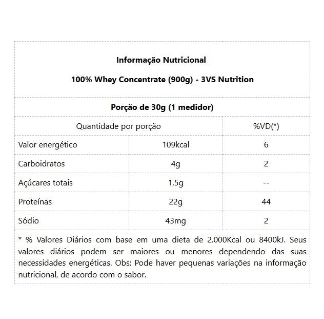 100% Whey Concentrate (900g) - 3VS