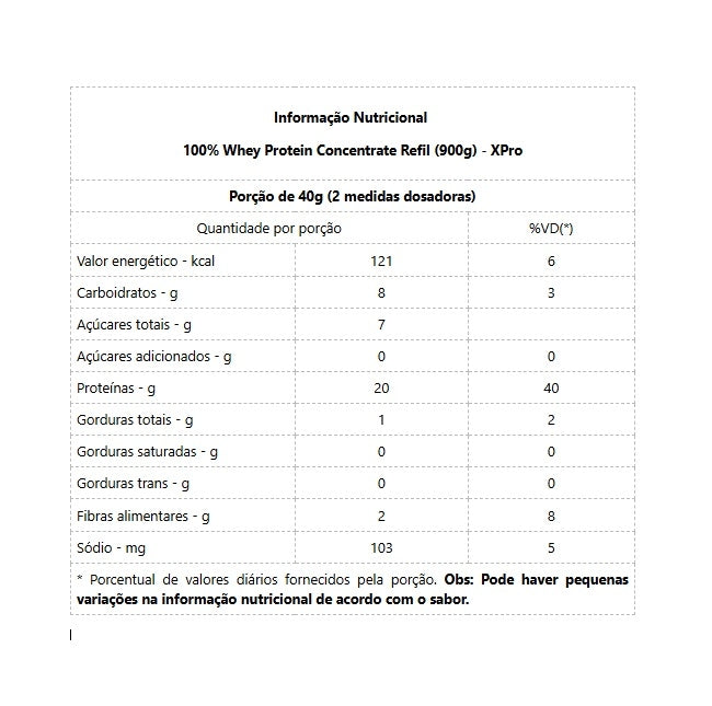 100% Whey Protein Concentrate Refil (900g) - X-Pro Nutrition