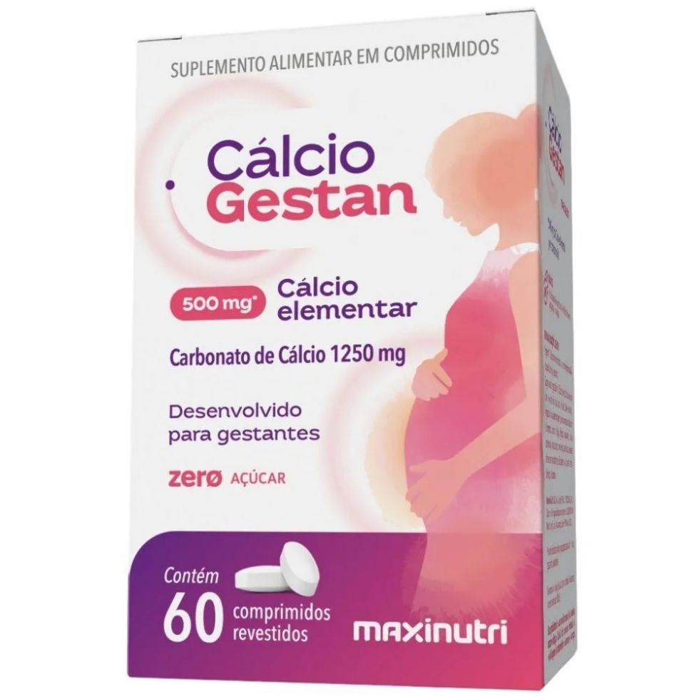 Frasco de Cálcio Gestan 500 mg MaxiNutri com 60 comprimidos
