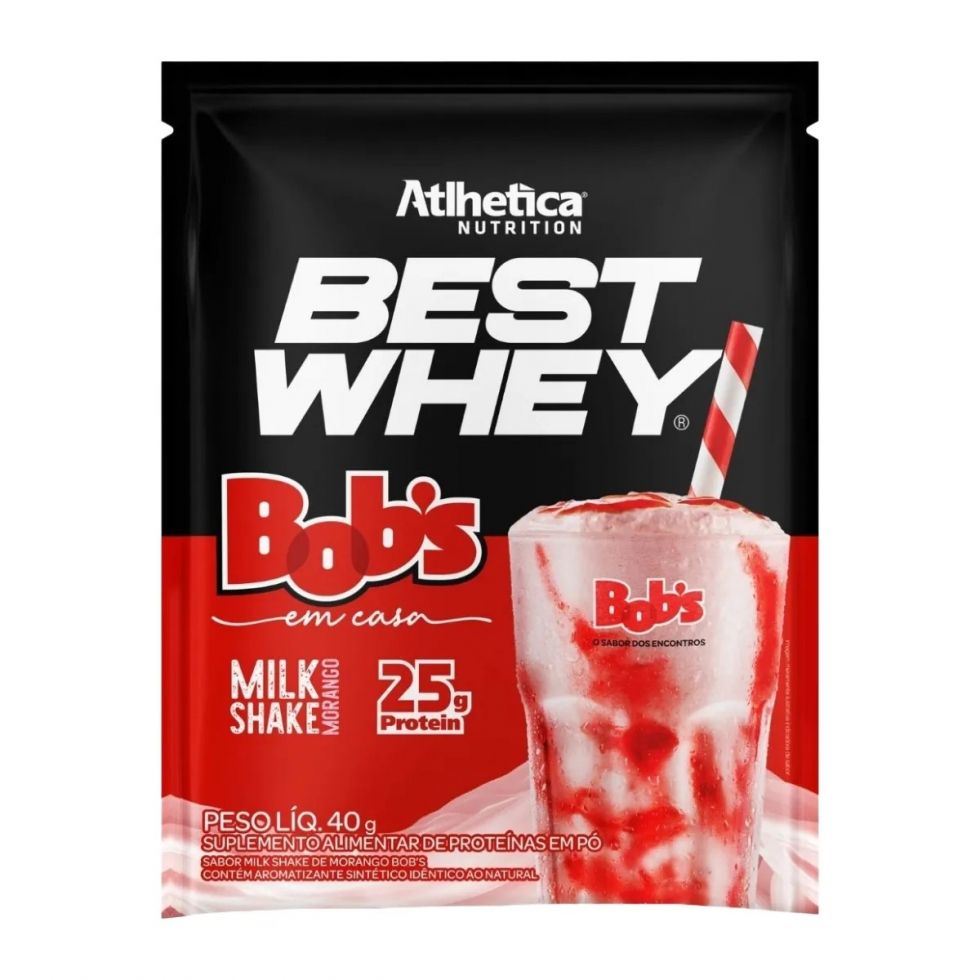 Sachê de Best Whey 35 g da Atlhetica Nutrition, dose única de proteína em pó