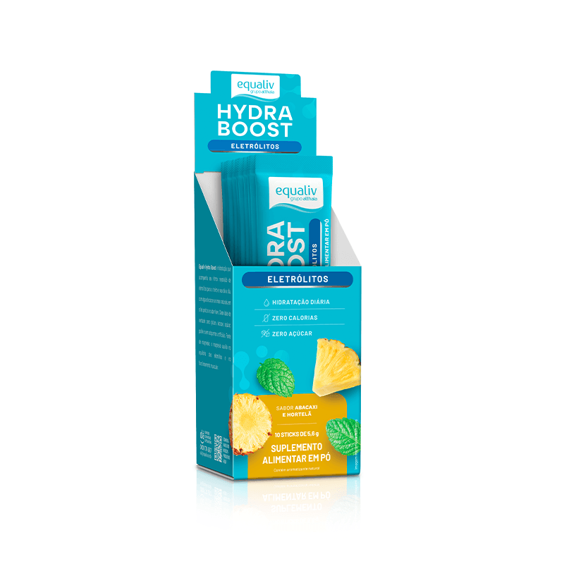 Display Equaliv com 10 sticks de Hydra Boost em pó