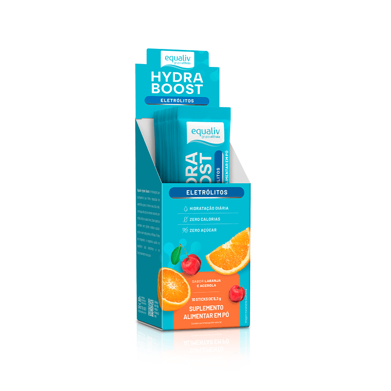 Display Equaliv com 10 sticks de Hydra Boost em pó