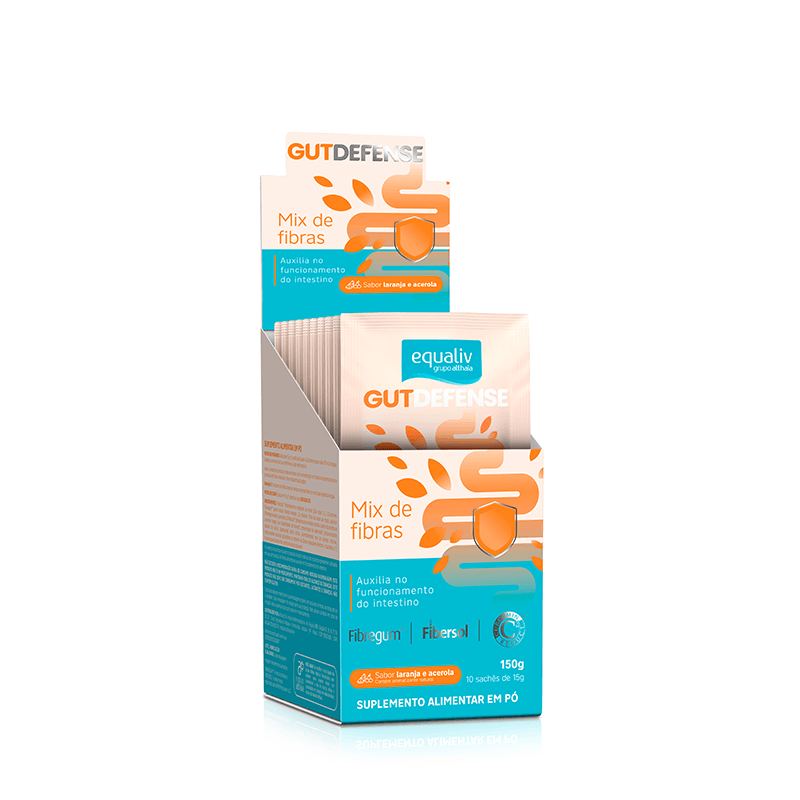 Display de Gut Defense Equaliv com 10 sachês de 15 g