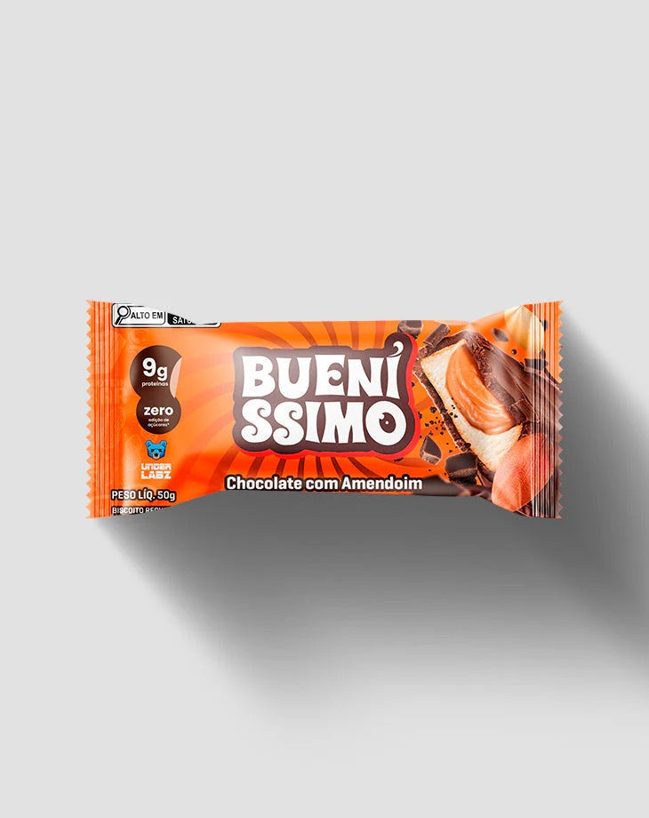 Barra proteica Bueníssimo Bar da Under Labz de 50 g na embalagem