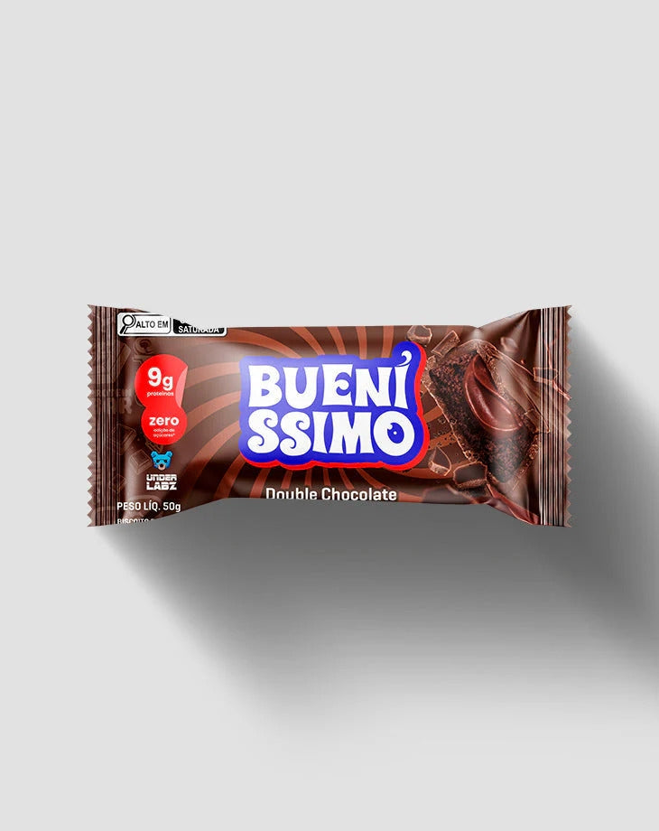 Barra proteica Bueníssimo Bar da Under Labz de 50 g na embalagem