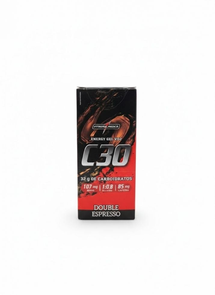 Caixa com 10 sachês de Vo2 Energy Gel C30 com cafeína da Integralmédica