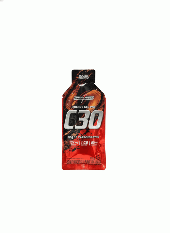 Sachê de Vo2 Energy Gel C30 com cafeína 45 g da Integralmédica sobre fundo claro