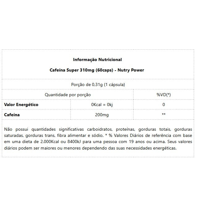 Cafeína Super 310mg (60caps) - Nutry Power