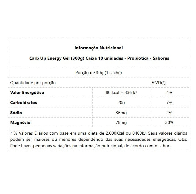 Carb Up Energy Gel Caixa 10 unidades (300g) - Probiótica