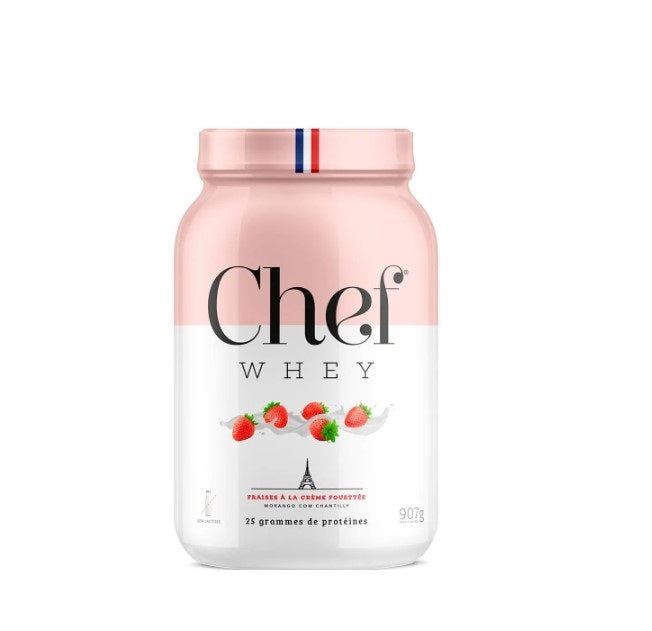 Pote de Chef Whey 907 g sobre fundo claro
