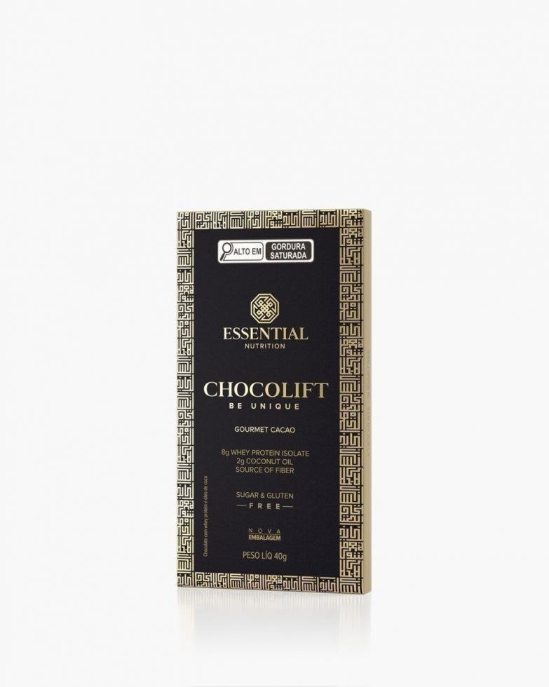 Barra Chocolift de 40 g da Essential Nutrition sobre fundo claro