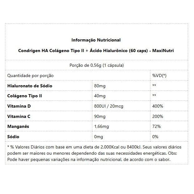 Condrigen HA Colágeno Tipo II + Ácido Hialurônico (60 caps) - MaxiNutri