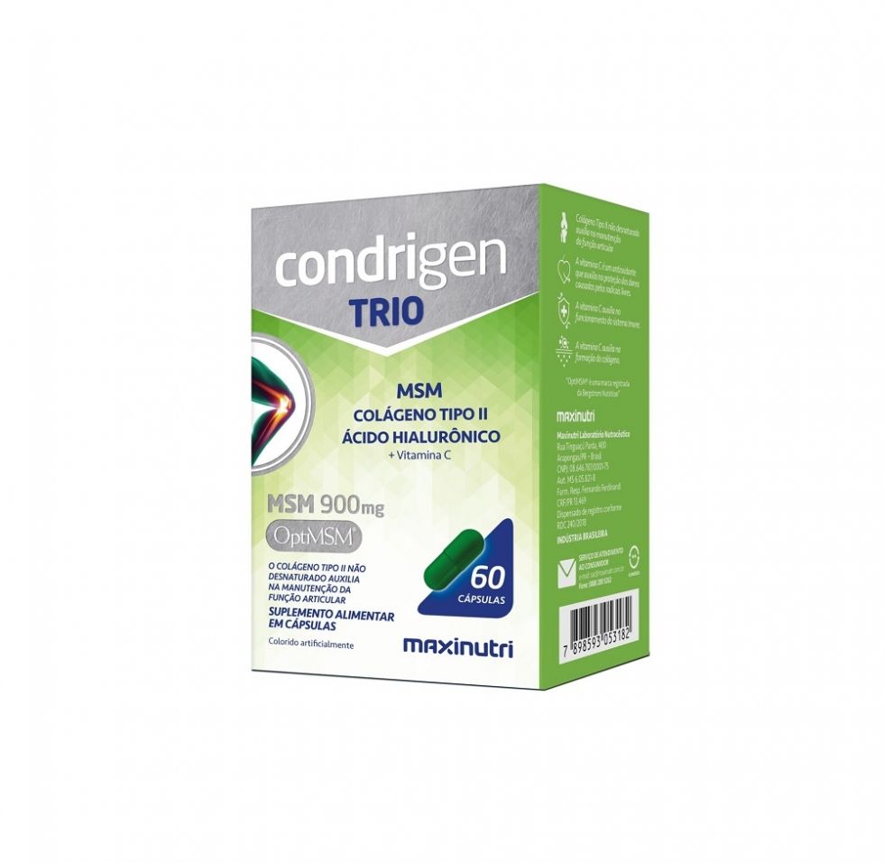 Condrigen Trio - MSM + Colágeno Tipo II + Ácido Hialurônico (60 caps) - MaxiNutri