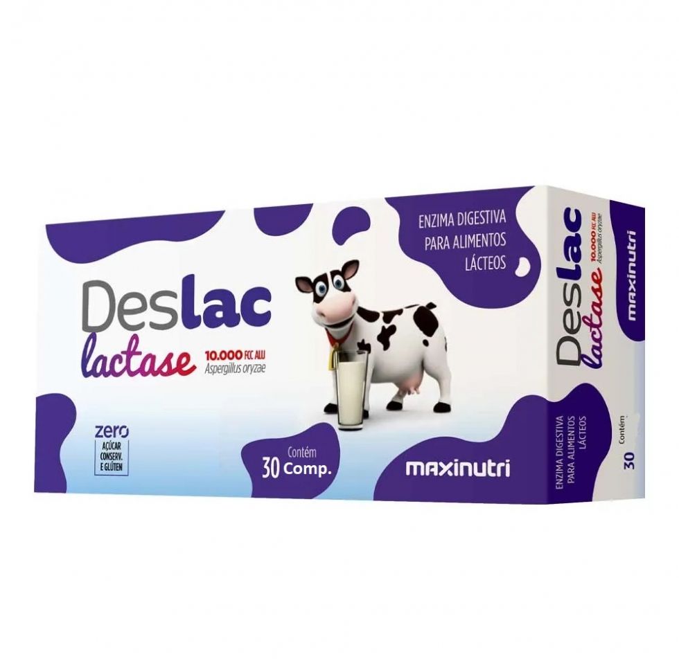 Deslac Lactase 10.000 FCC Mastigável (30 comp) - MaxiNutri
