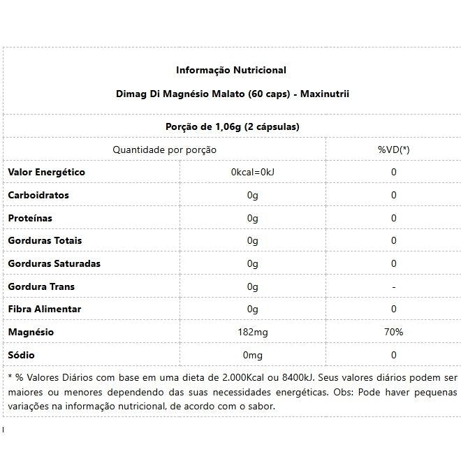 Di-Magnésio Malato 400mg (60 caps) - MaxiNutri