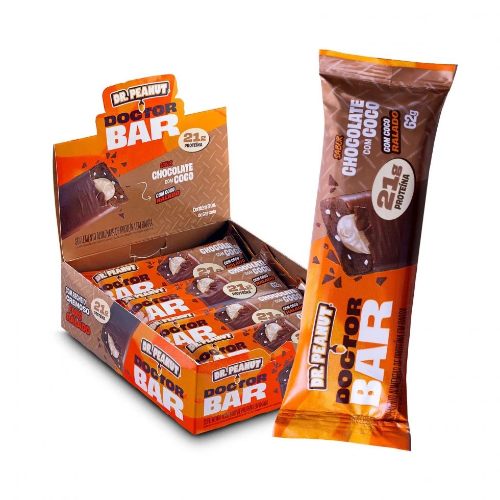 Display Dr. Peanut com 8 barras Doctor Bar de 62 g