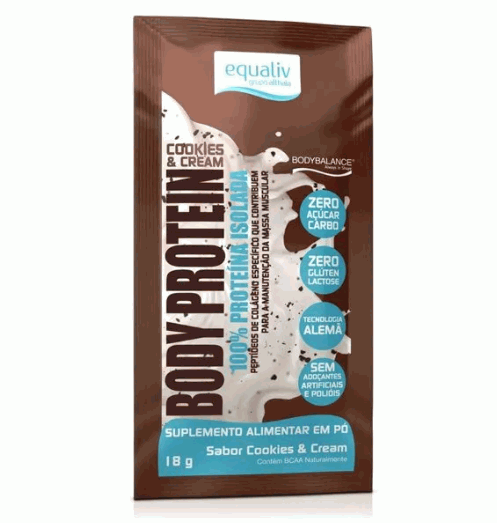 Sachê de Body Protein de 20 g da Equaliv sobre fundo claro