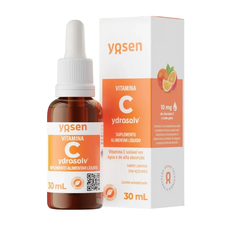Frasco de 30 ml de Vitamina C Ydrosolv da Yosen, suplemento líquido em gotas