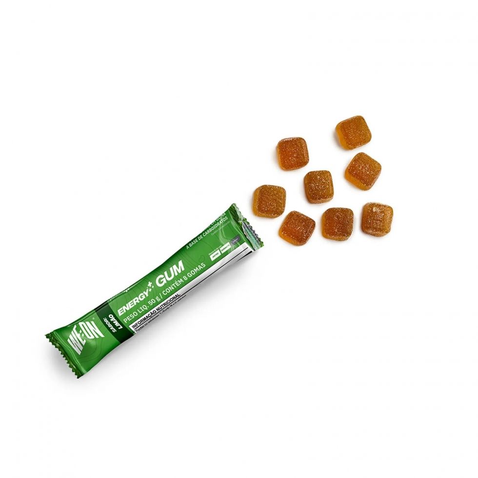Sachê de 50 g do Energy Gum da We On com 8 gomas
