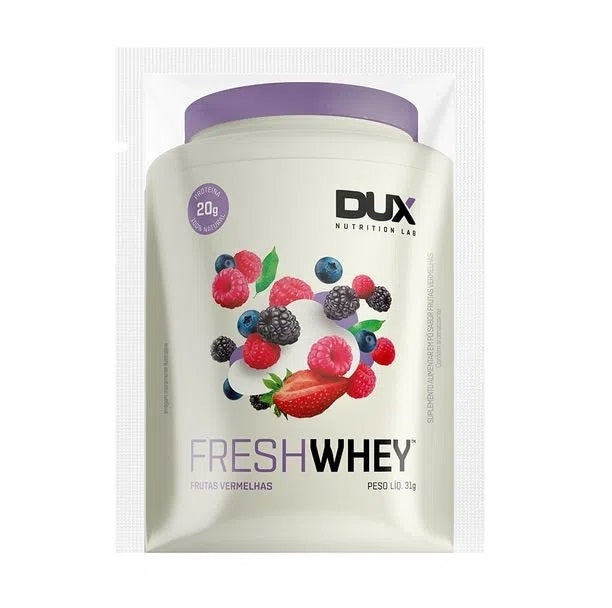 Sachê de Fresh Whey 29 g da Dux Human Health, proteína sabor fruta em pó