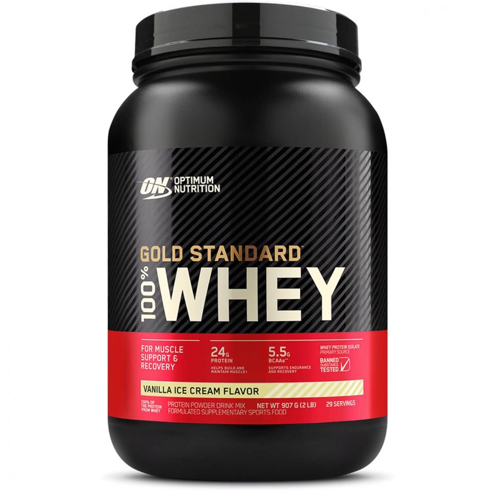 Pote de 907 g de 100% Whey Gold Standard Optimum Nutrition, whey protein em pó