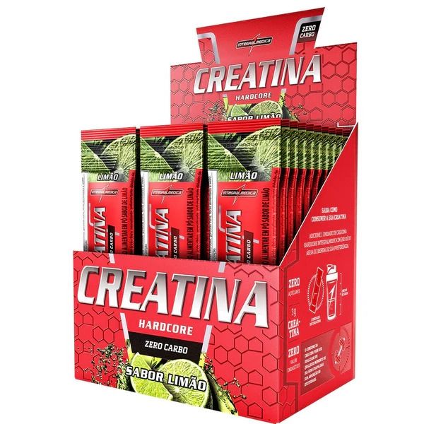 Display da Creatina Hardcore da Integralmédica com 30 unidades de 3,5 g