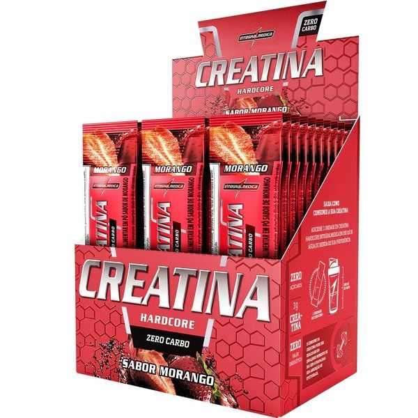 Display da Creatina Hardcore da Integralmédica com 30 unidades de 3,5 g