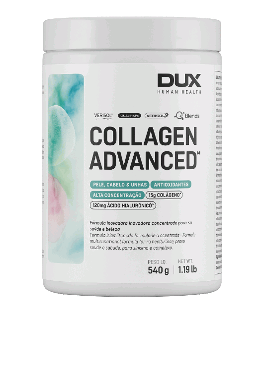 Pote de 540 g de Collagen Advanced, colágeno em pó da Dux Human Health