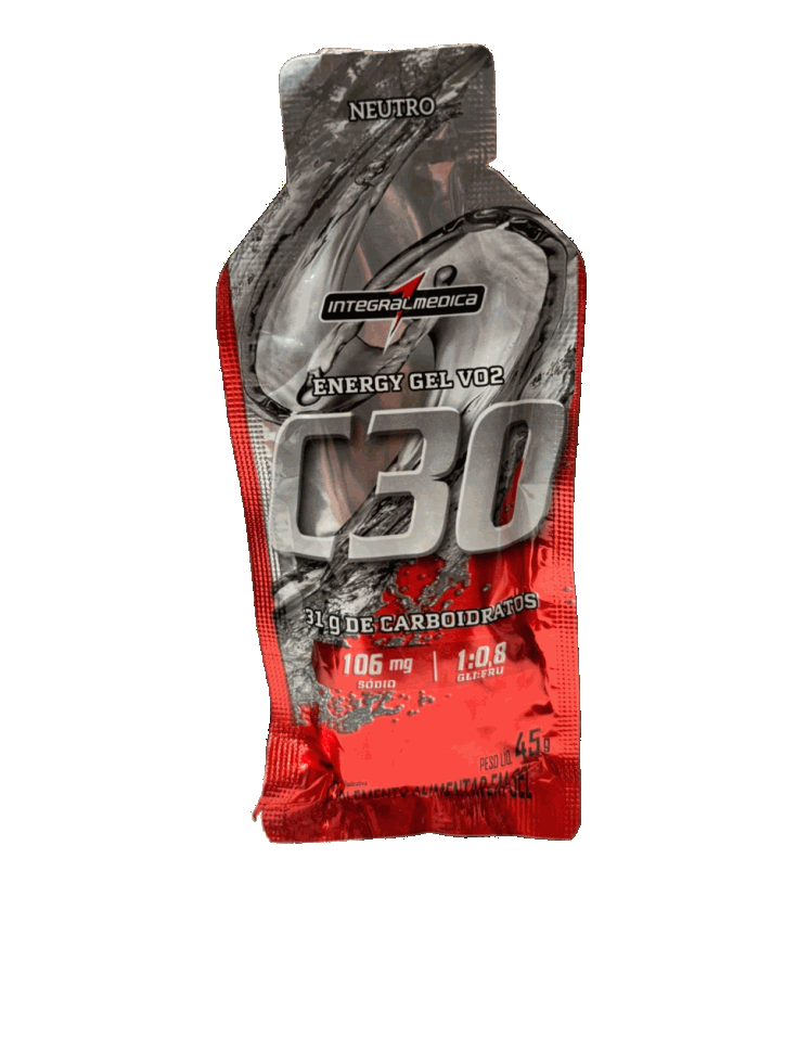 Sachê de Vo2 Energy Gel C30 45 g da Integralmédica sobre fundo claro