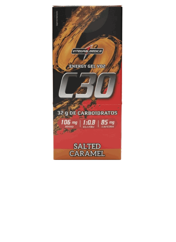 Caixa com 10 sachês de Vo2 Energy Gel C30 com cafeína da Integralmédica