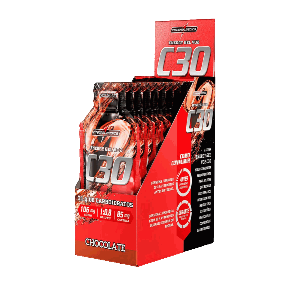 Caixa do Vo2 Energy Gel C30 da Integralmédica com 10 sachês de 45 g