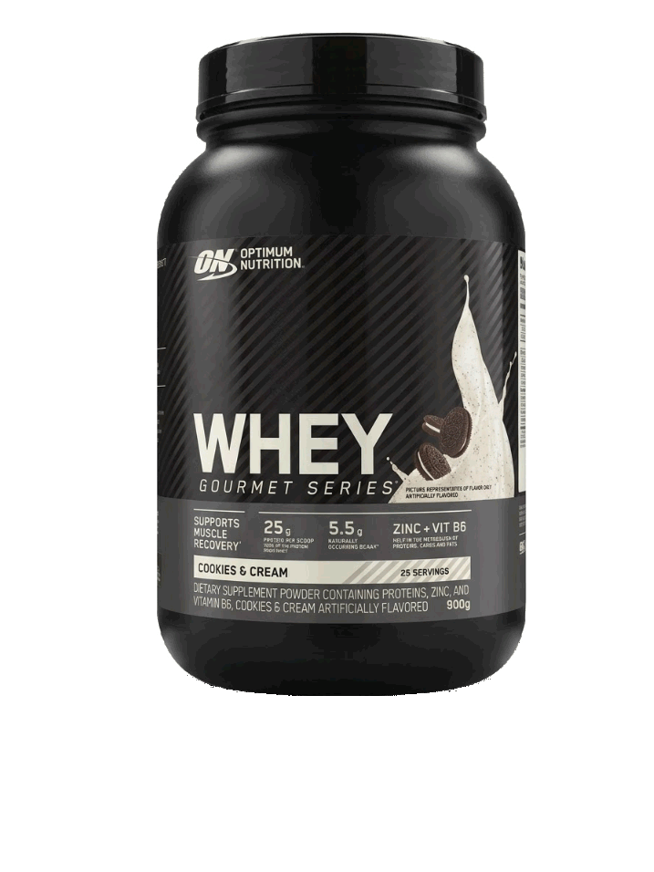 Pote de 900 g do whey em pó ON Whey Gourmet Series, da Optimum Nutrition