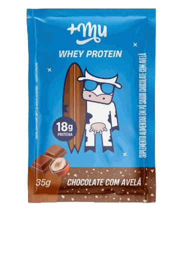 Sachê de Whey Protein +Mu 39 g sabor chocolate com avelã da marca Mais Mu