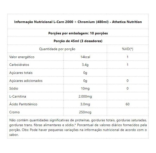 L-Carn 2000 + Chromium (480ml) - Atlhetica Nutrition