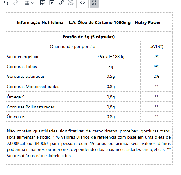 L.A. Óleo de Cártamo 1000mg (120 Caps) - Nutry Power