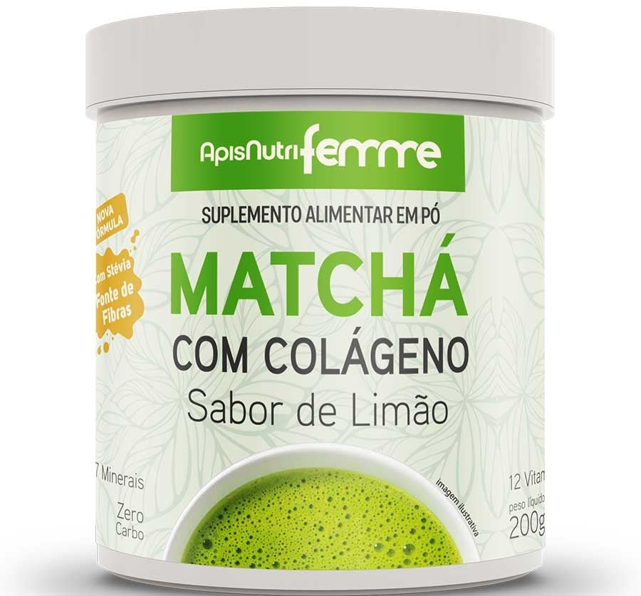 Embalagem de Matchá 200 g da Apisnutri sobre fundo claro