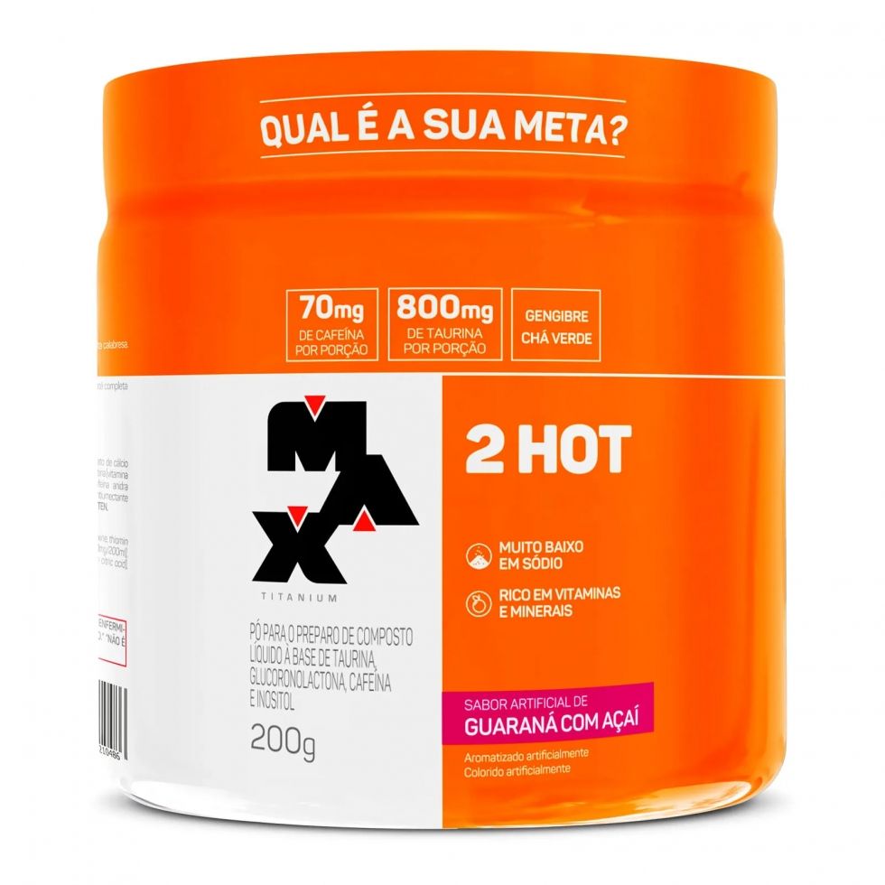 Pote de 200 g do suplemento em pó 2HOT da Max Titanium