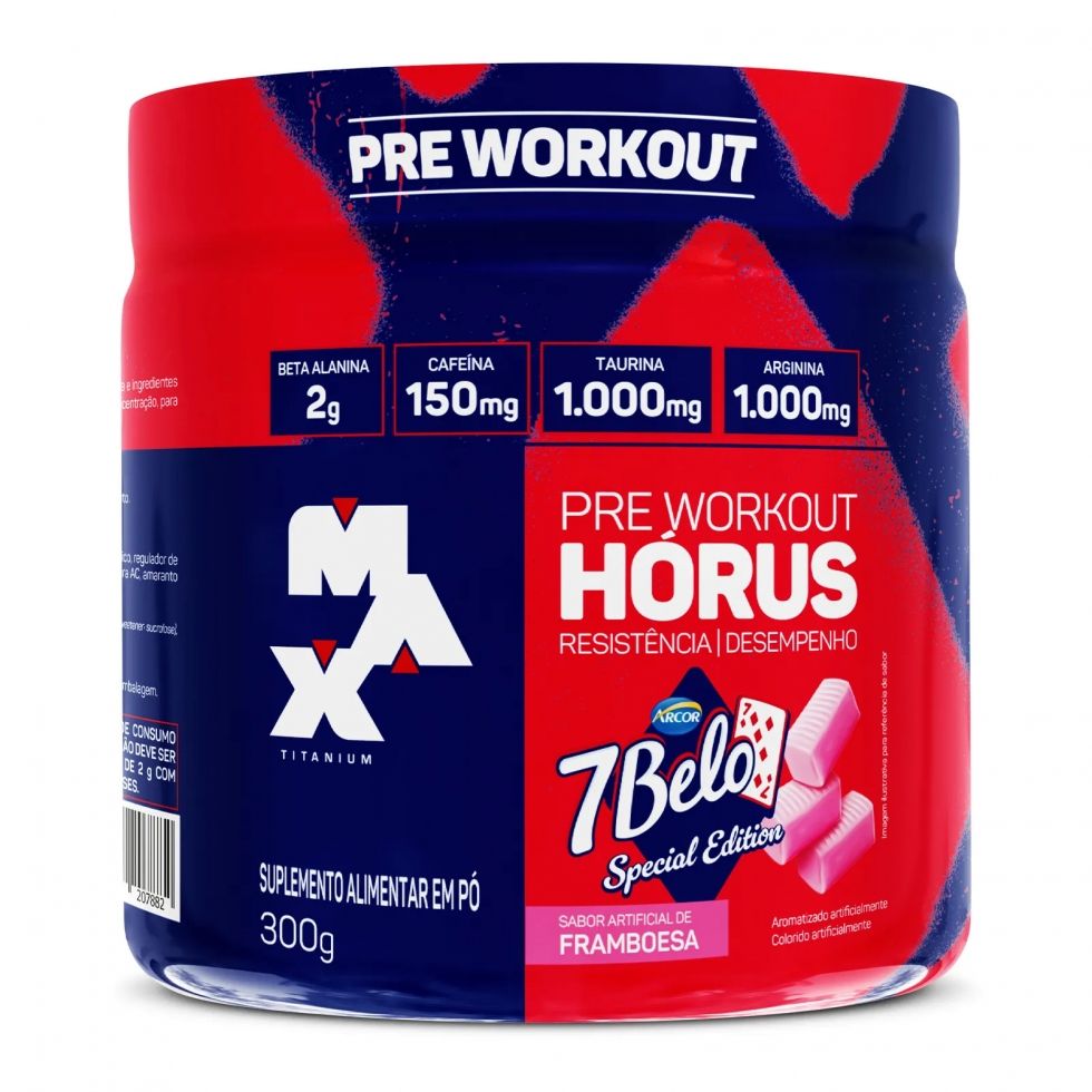 Pote de 300 g do pré-treino Hórus da Max Titanium