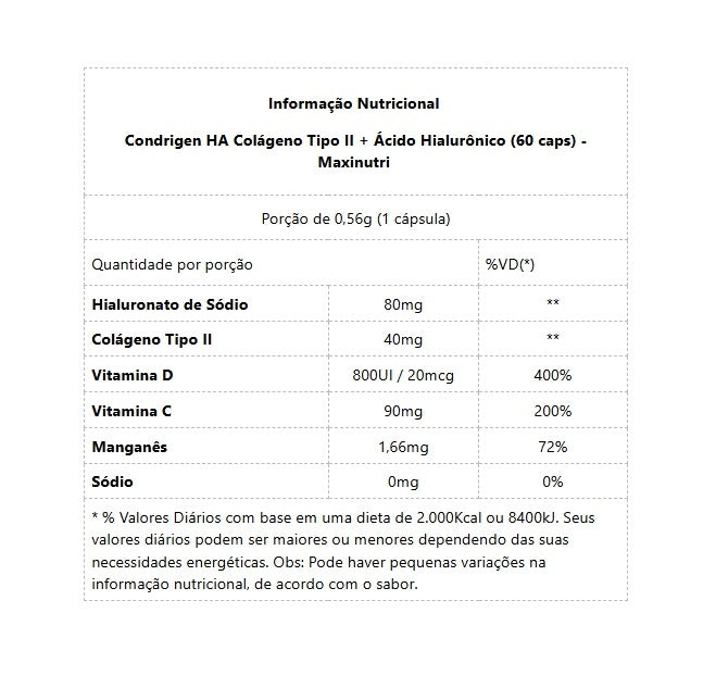 Condrigen HA Colágeno Tipo II + Ácido Hialurônico (30 caps) - MaxiNutri