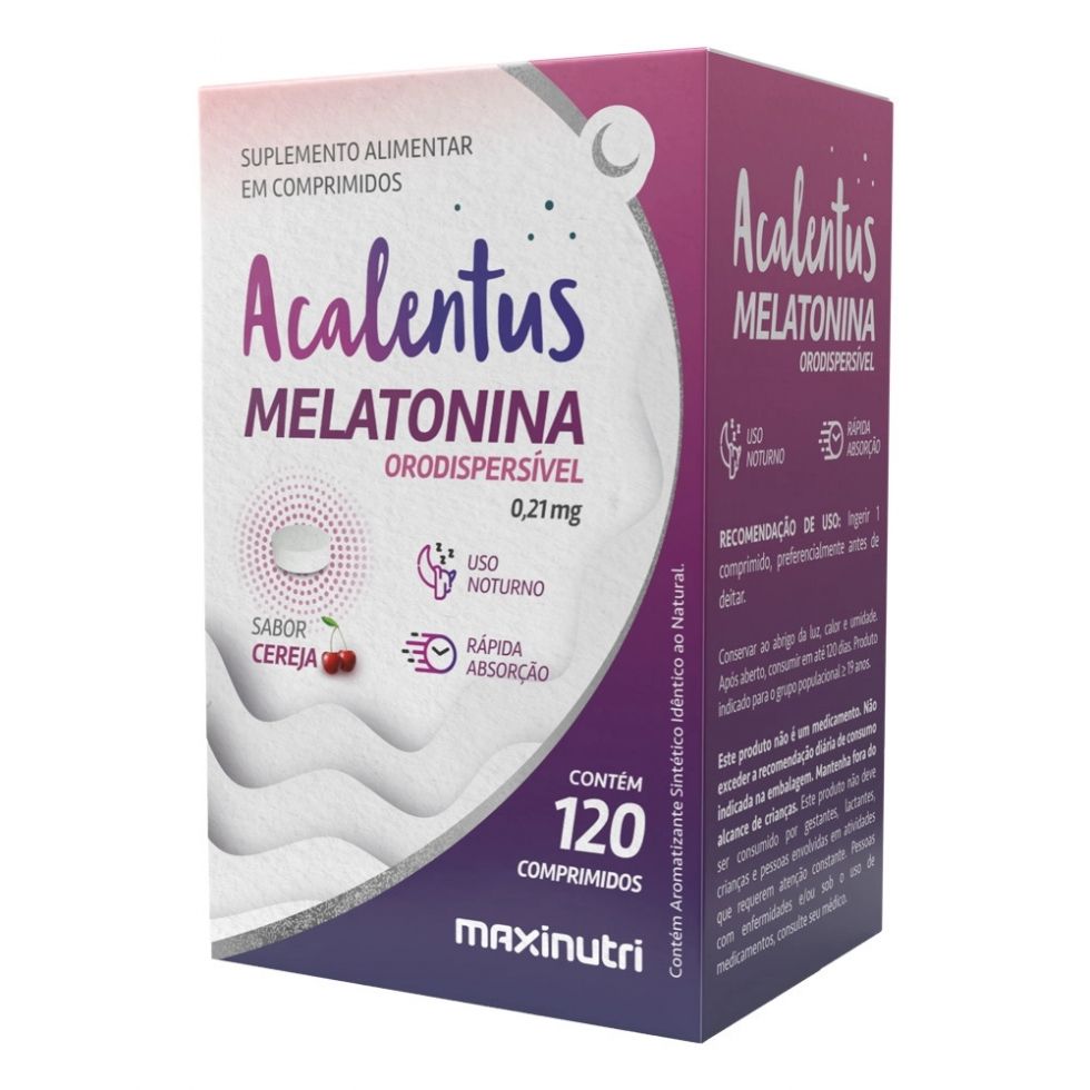 Frasco de Acalentus Melatonina Orodispersível MaxiNutri, 120 comprimidos
