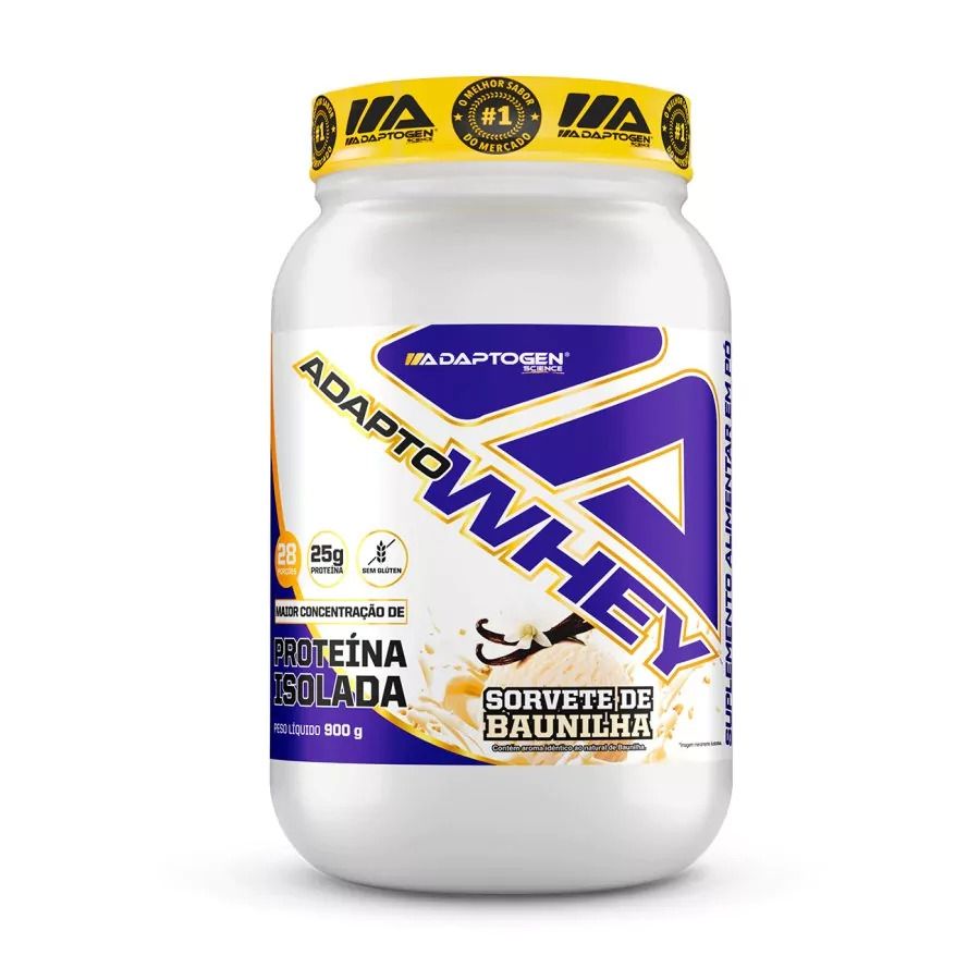Pote de 900 g do whey protein Adapto Whey da Adaptogen