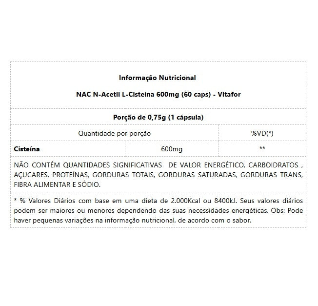 NAC N-Acetil L-Cisteína 600mg (60 caps) - VitaFor