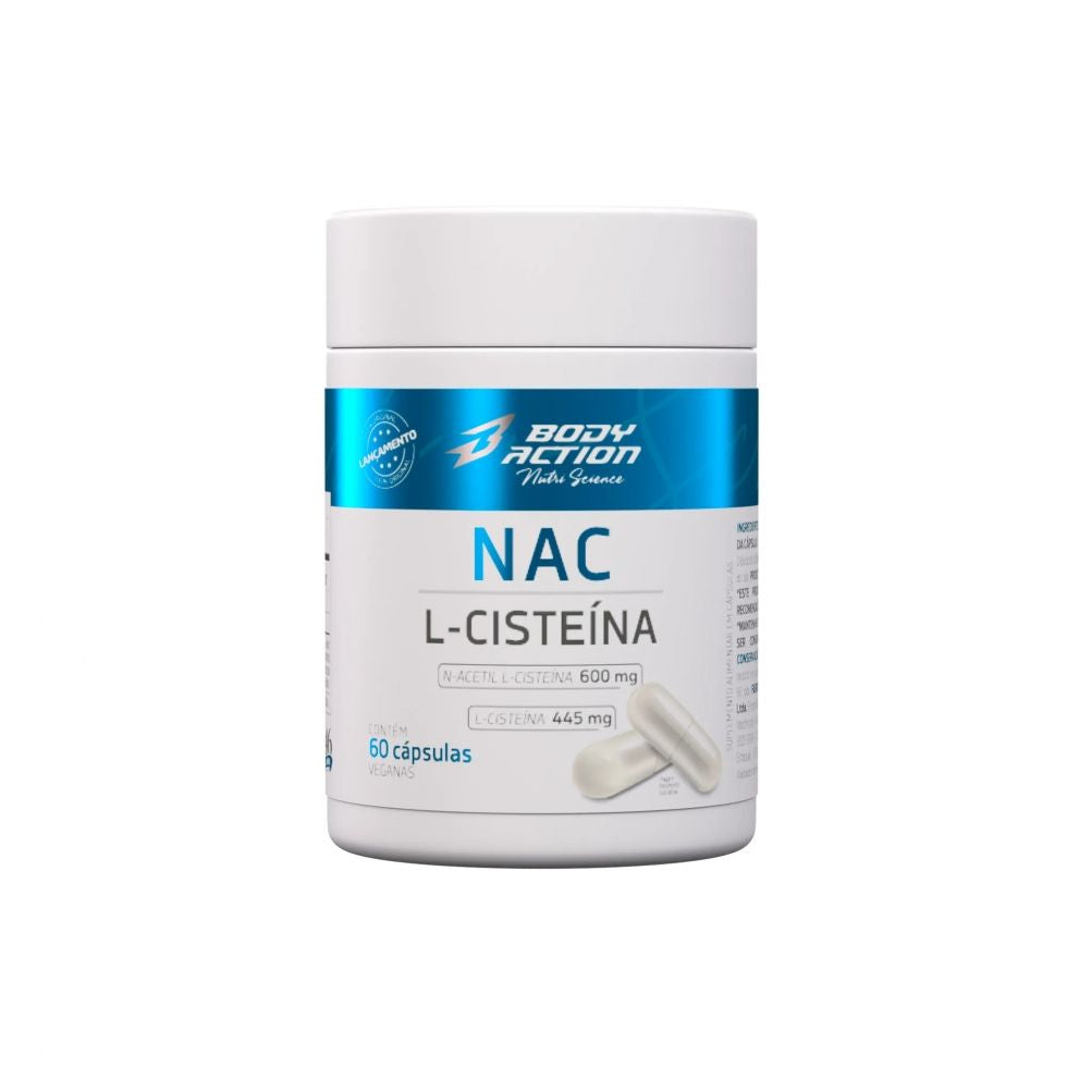 Frasco de NAC L-Cisteína da Body Action, com 60 cápsulas veganas