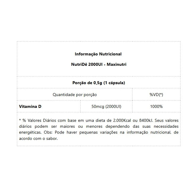 NutriDe Vitamina D3 2.000UI (60 caps) - MaxiNutri