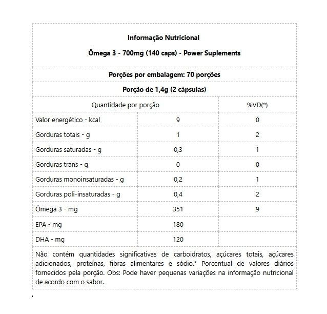 Ômega 3 - 700mg (140 caps) - Power Supplements