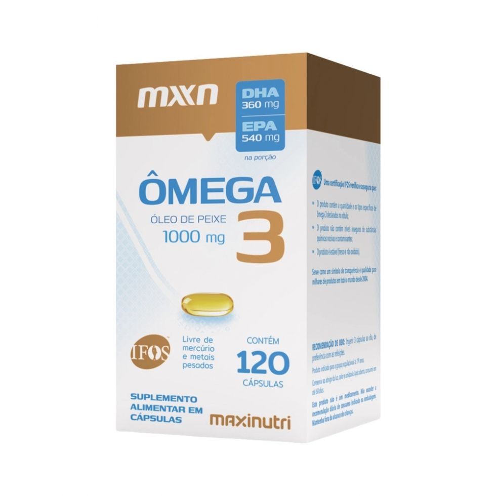 Caixa de Ômega 3 Ifos 1000mg da MaxiNutri com 120 cápsulas