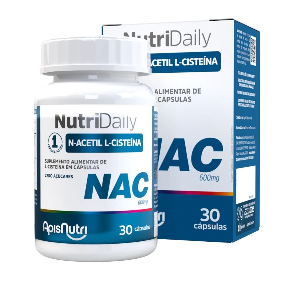 Pote de Nutridaily NAC 600mg da Apisnutri com 30 cápsulas